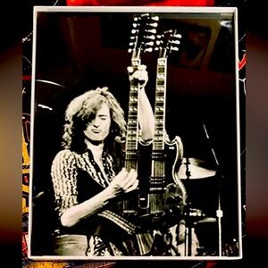 LED ZEPPELIN-Jimmy Page 8X10 Framed Photo-looking sharp Playing that Double-neck